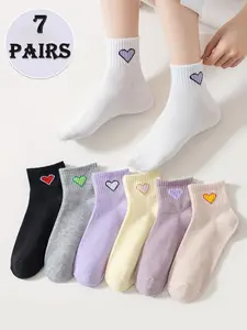 Women's Heart Pattern Socks Set, Cute Style Colorblock Design, Perfect for Spring & Summer, Suitable for Office Wear/everyday Use, Womenswear