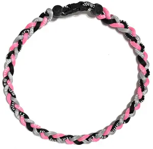 Baseball 3 Rope Braid Tornado Energy Necklace Black Pink Silver