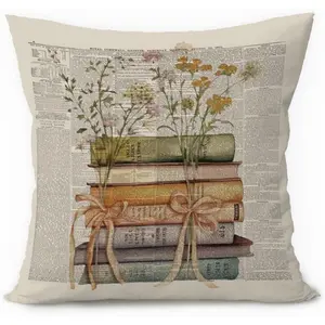 Vintage Book Reading Pillow Cover 18x18, Retro Floral Book Fall Throw Pillow Ca, Reading Corner Decor for Classroom, Reading Nook Decor, Bookish Decor, Library Decor