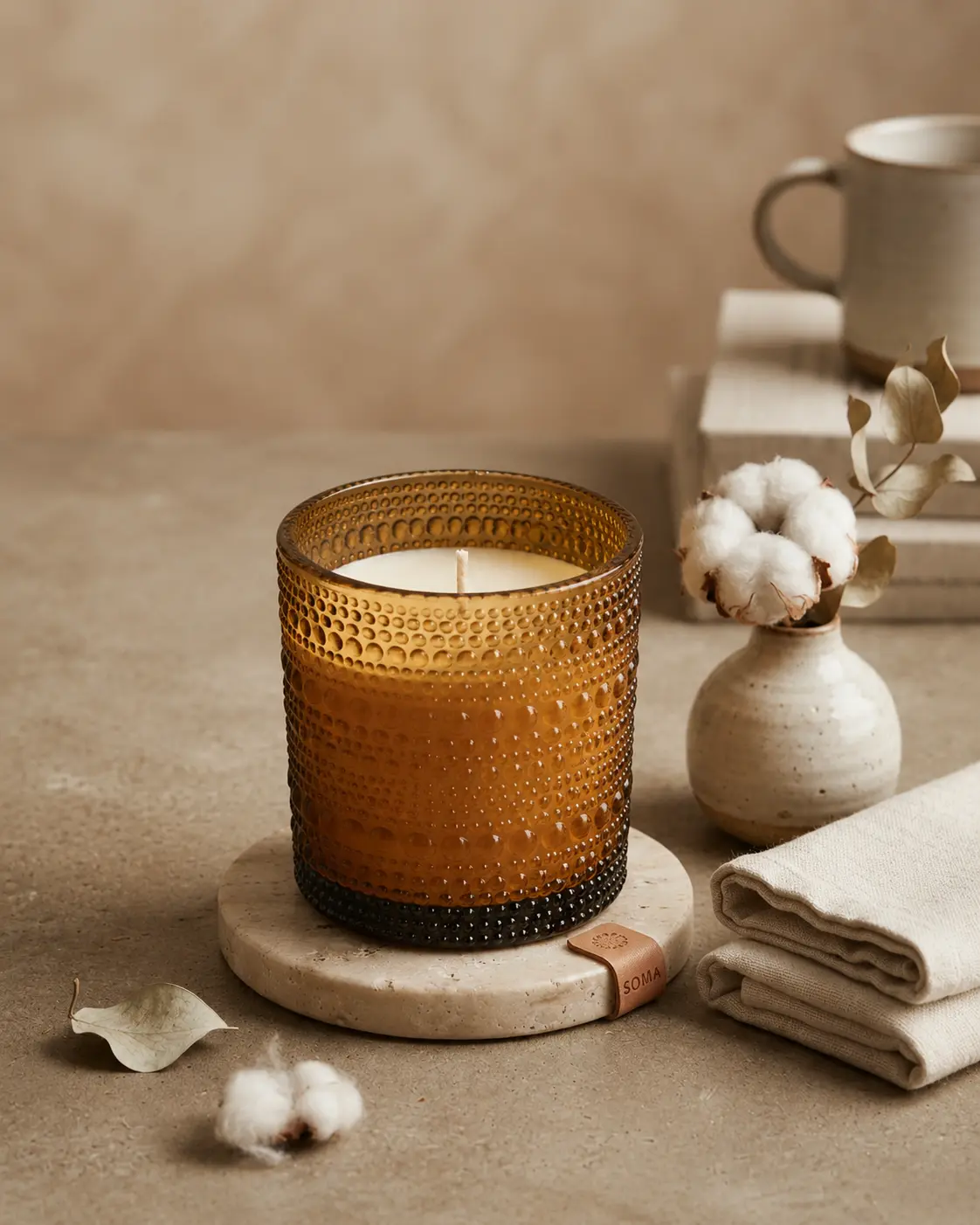 Fresh Cotton Scented Candle – Natural Soy Wax with Bamboo Lid | SOMA HOME