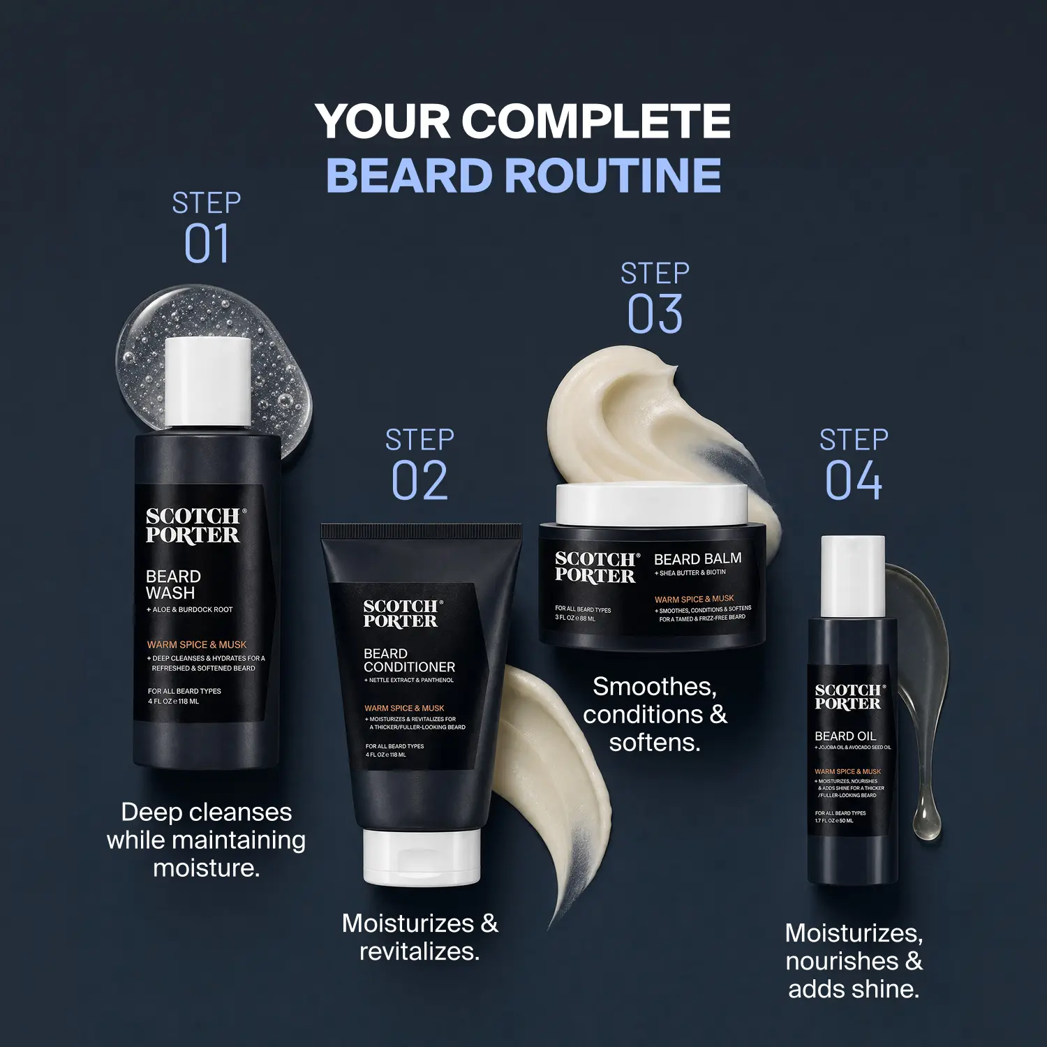 Scotch Porter Beard Bundle | Complete Men's Beard Care Set | Beard Wash, Conditioner, Balm & Oil Grooming Kit