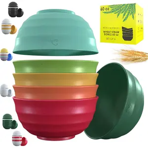 Deep Wheat Straw Bowls 60 OZ - 6 Dishwasher Safe Microwavable Bowls For Kitchen - Large Cereal bowl - Large Soup Bowl For Eating - Salad Bowl - Big Breakfast & PHO bowls For Ramen Rice Noodle Snacks