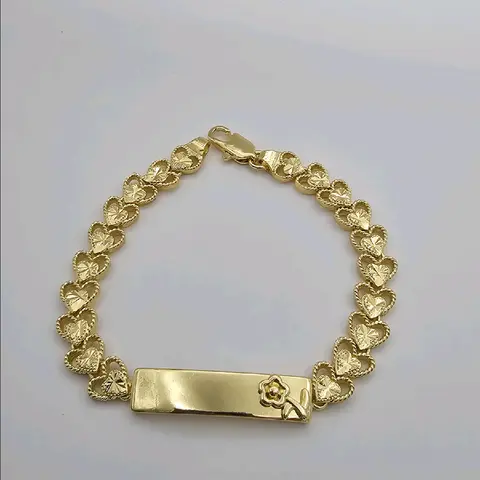 VALENTINE'S DAY ID bracelet with hearts cute styl3 Gold-plated 8"inches ENGRAVING AVAILABLE leave a note with your name valentines