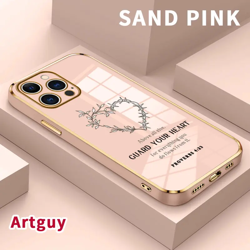 Glossy Plating Heart Guard Printed Soft Silicone TPU Mobile Phone Case - Anti-Oil Protective Casing for iPhone 11,12,13,14 Plus,15 Pro Max,16,X,XS Max,XR - Smartphone,Cellphone Protection Accessories