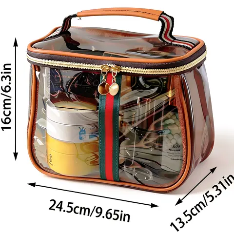 Clear Makeup Bag Large Capacity Travel Toiletry Bag for Women, Compact Waterproof Cosmetic Organizer, Portable Foldable PVC Case with Hand-Sewn Zipper & Stylish Trim