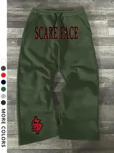 Men's Casual Sports Long Pants with Dollar Sign & Letter Print, Loose-Fitting Drawstring Wide-Leg Trousers for All Seasons, Active Pants, Casual Sporty Trousers
