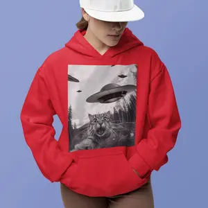 Funny UFO Cat Selfie Sweater, Alien & Cat Lover Graphic Tee, Cool Animal Lover Unisex T-Shirt, Quirky Space Hoodies, Pet Humor Tee 131ZN