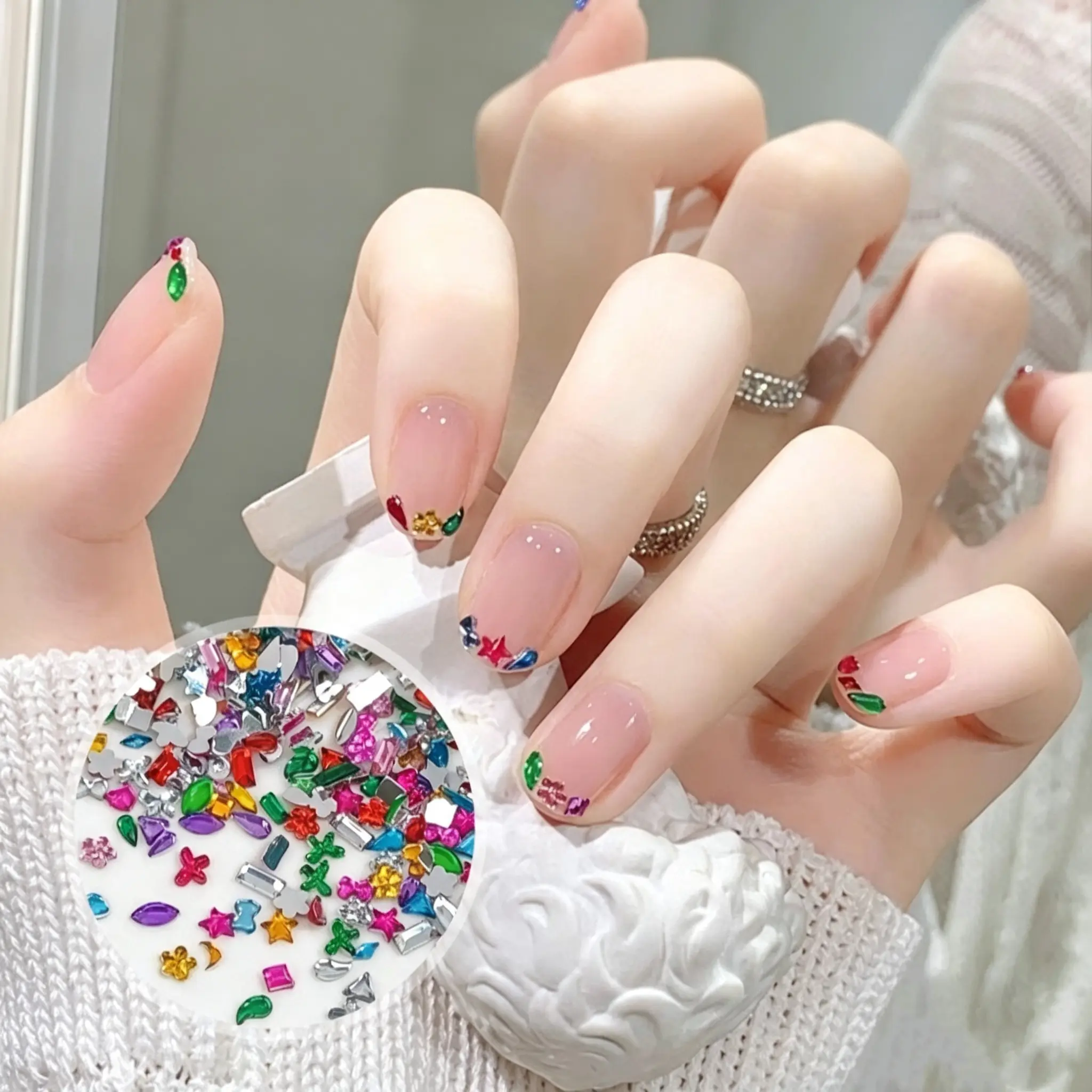 Women's Nail Art Rhinestones - 2000PCS Colorful Flat-Back Multi-Shape 3D Mini Charms (Heart, Star, Flower) for Acrylic Nail Crafts & Decoration