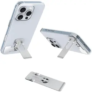 Ultra-thin phone stand, invisible universal vertical and horizontal steel metal stable stand, installable, easy to carry, suitable for iPhone and Samsung phones (silver, 1 piece)