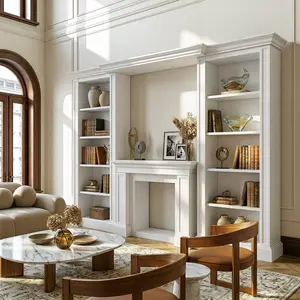 FUFU&GAGA 116"White Fireplace Entertainment Center with Bookcases, Freestanding TV Stand Console for TVs Up to 65"