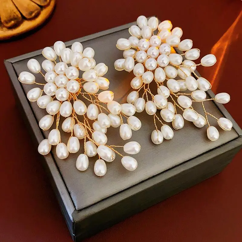 French Imitation Pearls Flower Dangle Earrings for Women Luxury Handmade Beaded Tassel Earring Bridal Wedding Banquet Jewelry W1