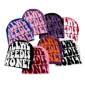 'ALL WE NEED IS MONEY' Pullover Hat Jacquard Hat Trendy Letter European and American Style Unisex Adult Knitted Hat