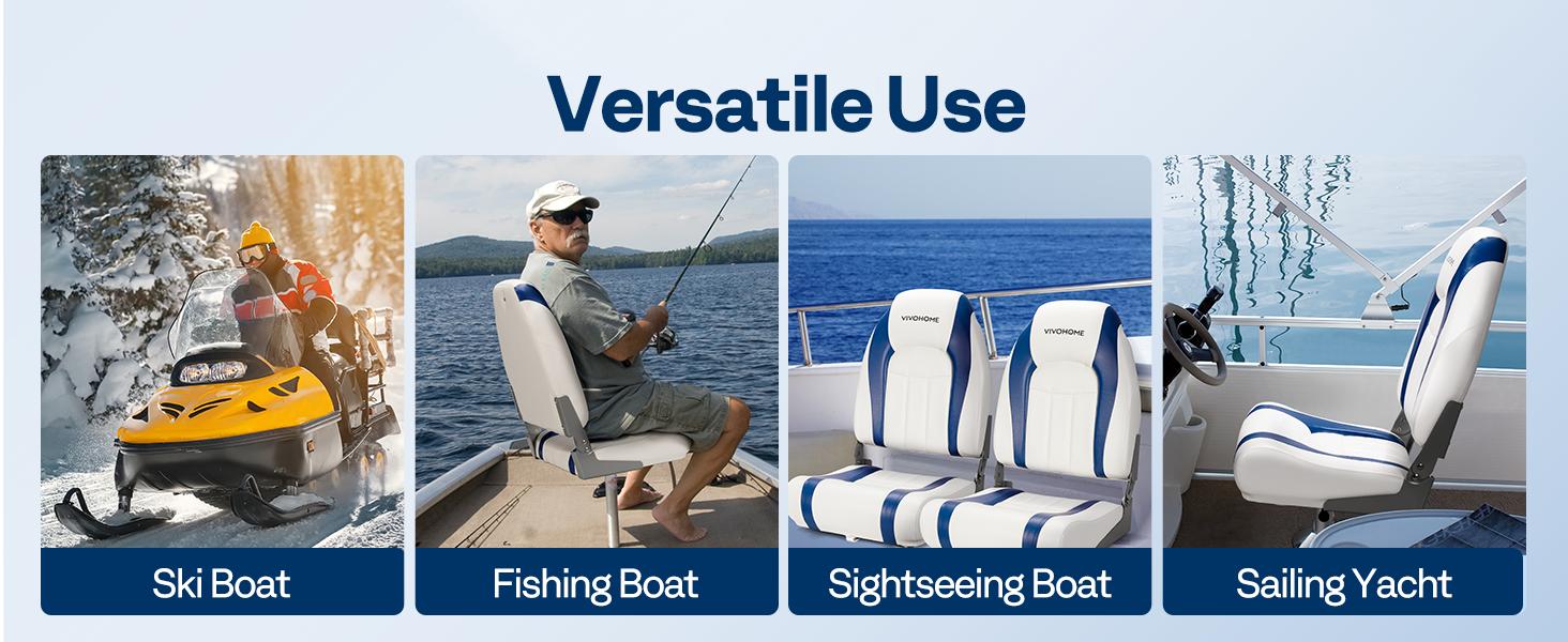 VIVOHOME 2 Pack Folding Boat Seats, Waterproof Boat Captain Chairs, 4 Mounting Screws Included