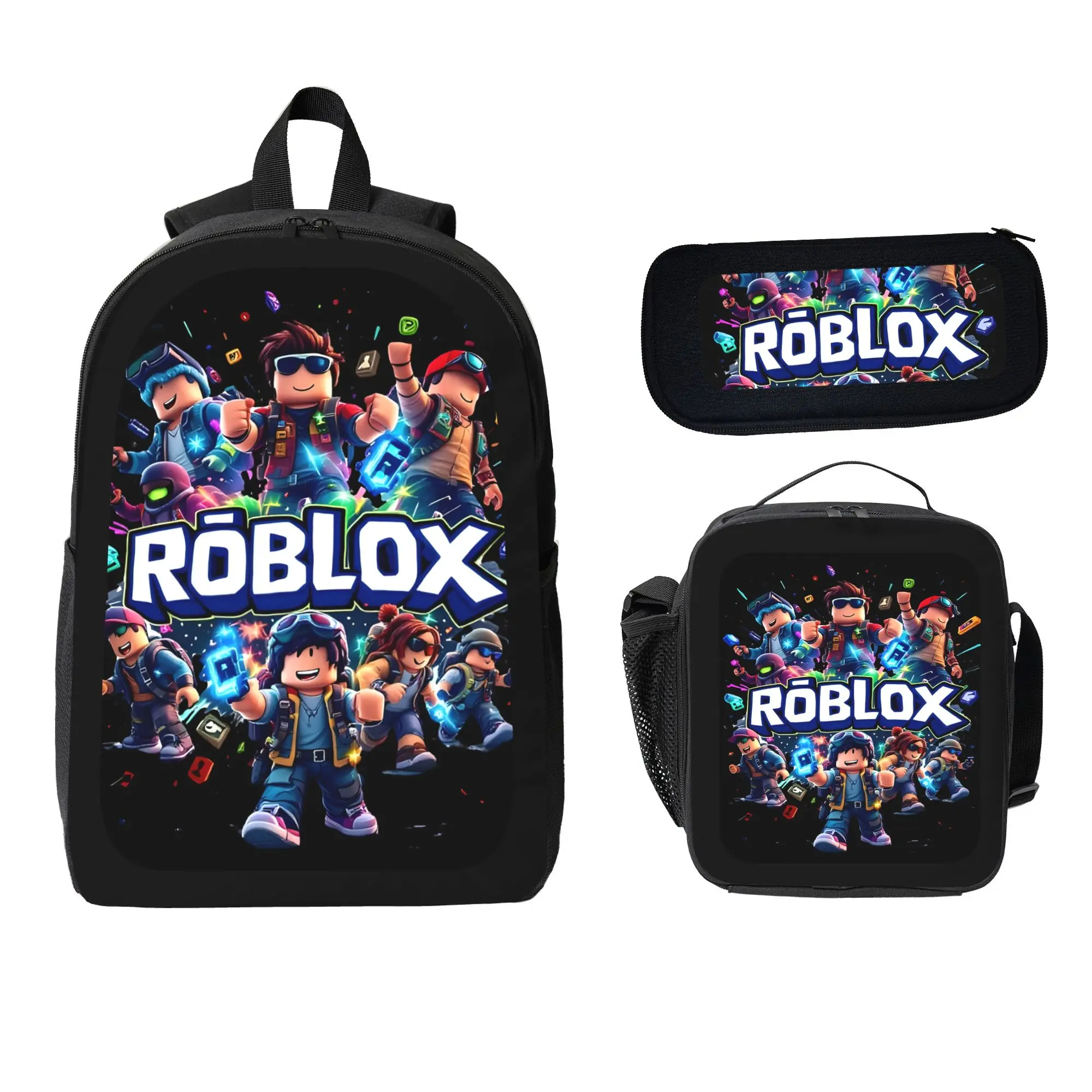 Roblox Print Backpack Set 3 Pieces with Backpack Lunch Box and Pencil Case for Men Women School Lightweight TK Backpack for Trendy Tiktok School Bag Stylish Backpack for Unisex Durable Bookbag for Students