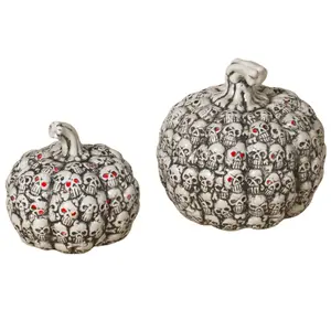 2-Piece Lighted Skull Pumpkin Set