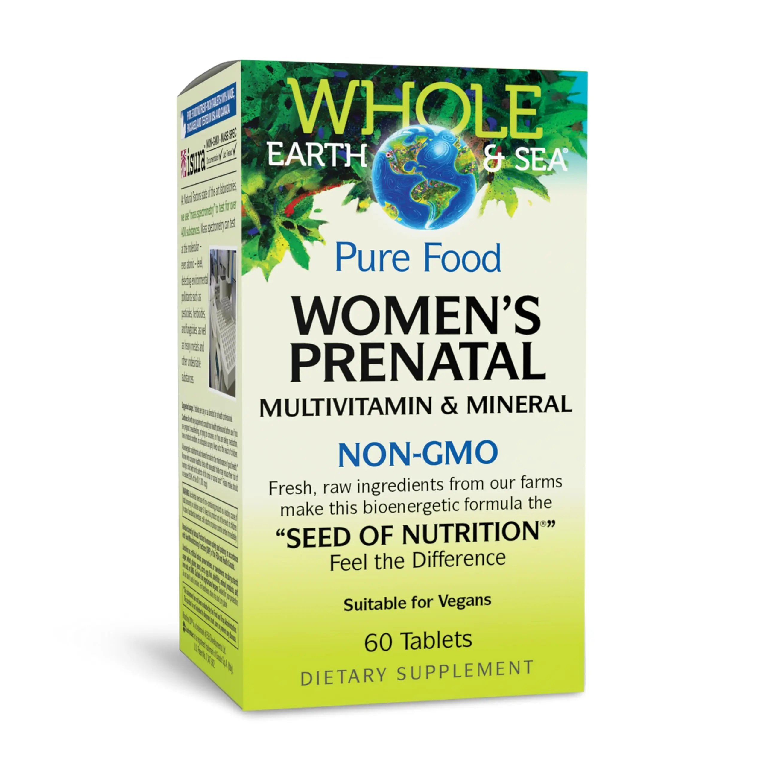 Natural Factors Whole Earth & Sea Women's Prenatal Vegan Multi-Mineral Vitamins Supplements with Supergreens