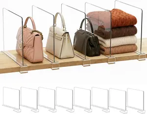 Minimalist Adjustable Acrylic Shelf Dividers - 8-Pack SortNStore Closet Organizer Kit with Installation Tools for Handbags, Kitchen Racks, Clothes; Home Storage Holder for Wood Shelves