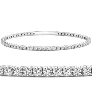 3Ct Round Diamond Flexible Oval Bangle Women's Bracelet 14k White Gold Lab Grown