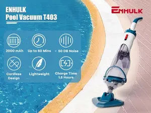 AiDot ENHULK Pool Vacuum T403 for Above Ground Pool, Cordless Pool Vacuum with Telescopic Pole for Deep Cleaning, Running time up to 1H, T403 Handheld Rechargeable Pool Cleaner with Powerful Suction up to 18. gallons/min, Ideal for Leaves, Debris