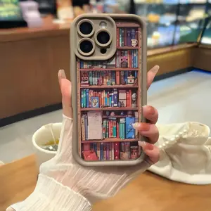 Cartoon Bookshelf Pattern TPU Phone Case foriPhone 16 15 14 Pro Max 13 12 11 XR XS PlusShockproof Non Slip Military-Grade ProtectiveSilicone Cover Mobile phone protectice case