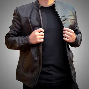 Cuir Jackets Roadster Jacket Leather Menswear with Zipper, Pockets, Long Sleeve, Coats, Natural Finish, Suitable for Various Occasions