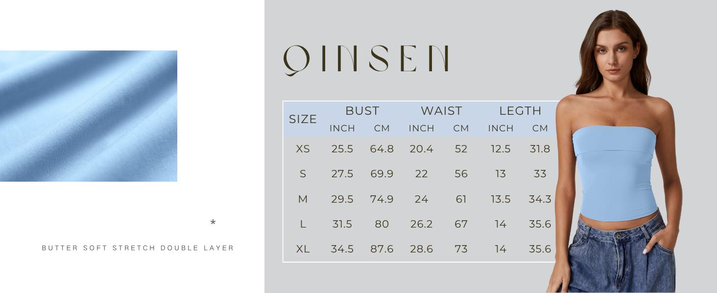 QINSEN Women's Tube Tops Strapless Bandeau Tops Double Lined Slim Fit Summer Going Out Tank Tops