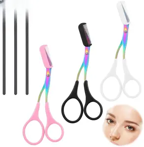 Heclia731702_1 Eyebrow Trimmer Scissor 2 in 1 with Comb 3 Precision Eyebrow Scissors 3 Replaceable Comb Heads 3 Brushes Ergonomic Stainless Steel Travel-Friendly Grooming Kit
