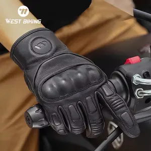 WEST BIKING Full Leather Racing Gloves Retro Design Anti-Slip Finger Touchscreen Breathable Not Stuffy Soft Motorcycle Gloves