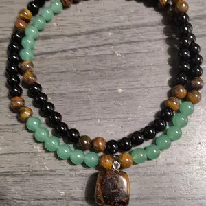 Money Attraction Necklace With GreenAventurine & Tiger Eye Pendant Healing Crystal Stone ，Anniversary, Vacation &Theme Parties Jewelry Charms Abundance Crystal bracelet，Long Chain，Sweater chain，Ideal Gift Jewelry for Men and Women