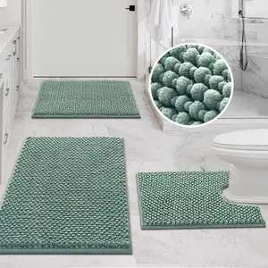 PrimeBeau 3-Piece Aqua Foam Bathroom Rugs Set | Non-Slip, Extra Absorbent Bath Mats for Tub & Shower | Soft Chenille, Vibrant Decor & Easy Care | 17''x24''+20''x32''+20''x24'' U-Shaped