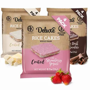 Deluxe & Bla Bla Chocolate Covered Rice Cakes 12 Pack – Whole Grain, Gluten-Free, Kosher Snack – Low-Calorie & Crunchy – Coated with Dark & White Chocolate & Strawberry Yogurt (19g Each)