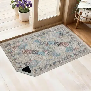 2'x3' Washable Entryway Rugs, Indoor Door Mat with 4 Non-Slip Tapes, Front Door Mat Indoor Entrance, Small Rugs and Mats, Cream Beige Blue Colorful