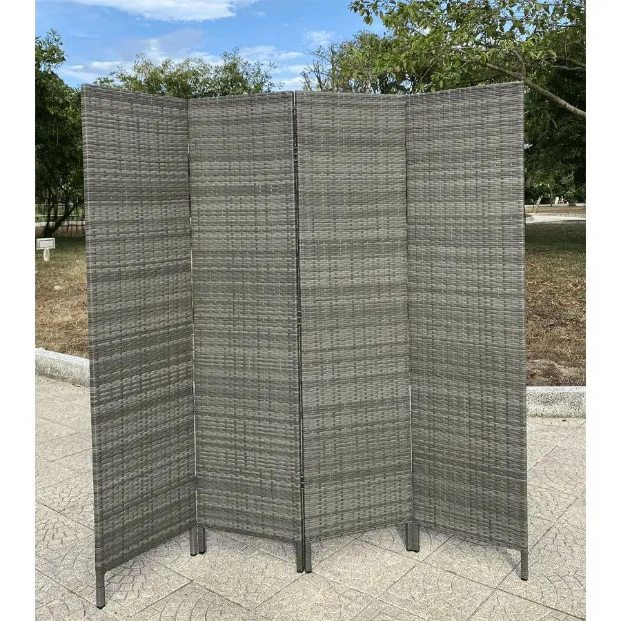 3 & 4 Panels Patio Outdoor Room Screen Divider Resin Wicker Grey