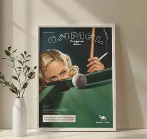 Vintage Camel Cigarette Ad Poster - Retro 1930s Pool Table Art, Poster No Frame