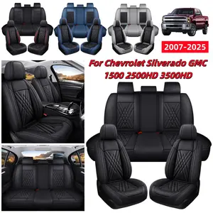 Fits for Chevy Chevrolet Silverado GMC Sierra Car 5 Seat Covers For 2007-2023 2024 2025 1500/2500/3500HD Truck Pickup Waterproof PU Leather Full Set