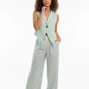 Women's Mint 2-Piece Pants & Top Set with Strips, Womenswear Clothing Set
