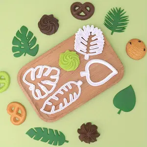4pcs Tropical Leaf Shaped Cookie Cutters Set, Biscuit Cutter, 4 Shapes Agave Leaf, Monstera Leaf, Fern Leaf and Lvy, Cookie Cutters for Baking, DIY Cake, Pastry Tools, Fondant Tool, Kitchen Items, Baking Supplies