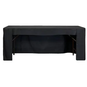 8 ft x 18 inches Fitted Polyester Rectangular Tablecloth Open Back Black