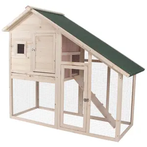 PawHut 2 Levels Outdoor Rabbit Hutch, 55" Wooden Large Rabbit Cage with Run Weatherproof Roof, Removable Tray, Ramp
