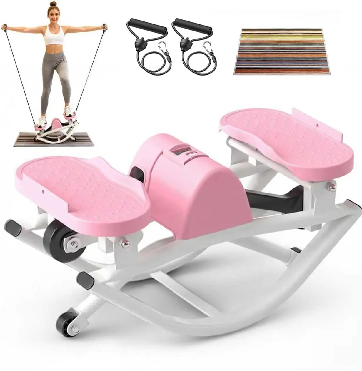Fully Assembled Lateral Stepper for Home Gym, Hydraulic Side-to-Side Cardio Machine with Metal Frame, Ultra Quiet with Digital Counter & Resistance Bands for Unisex Adults, Full Assembly