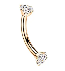 16G Rose Gold PVD Titanium Double Prong CZ Curved Barbell