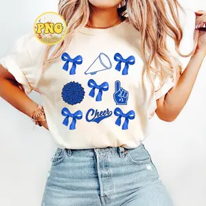 Royal Blue Cheer coquette shirt, cheerleading shirt, cheerleader shirt, cheer bows shirt, coquette shirt, coquette bows, pink shirt, cute cheer shirt