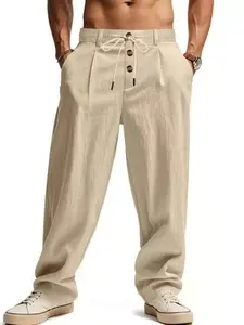 Men's Linen Pants, Yoga Beach Loose Fit, Casual Summer Elastic Waist, Drawstring Pockets, Trendy Comfortable Fashion, Casual Fashion Trousers