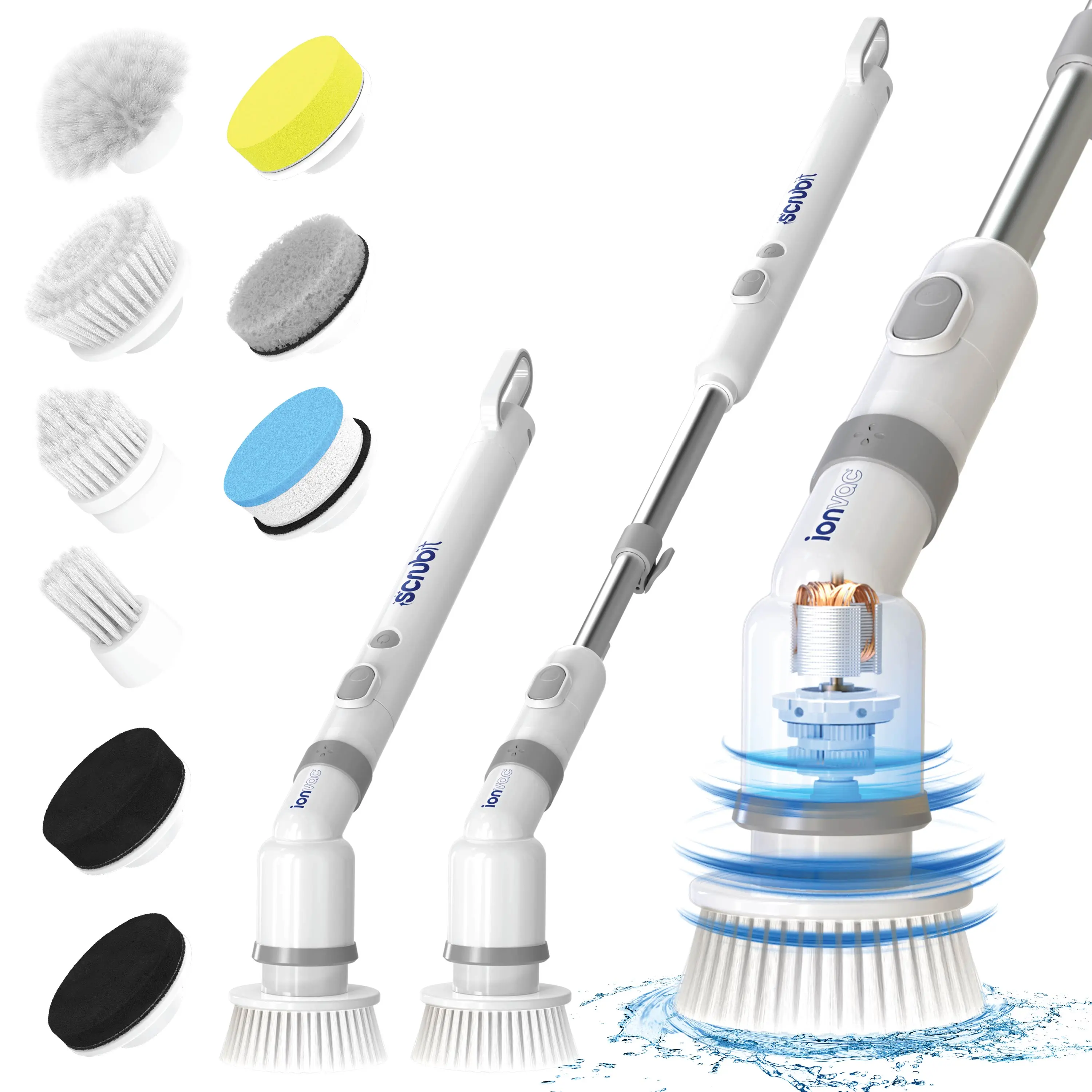 Tzumi Ionvac Scrub It Electric Spin Scrubber, Multi-surface Rechargeable Cordless Scrub Brush with 9 Cleaning Brush Heads Scrubberbrush