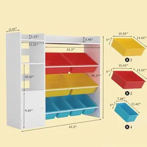 43.5" W Kids Toy Storage Organizer with 8 Removable Bins & 3 Cubbies, Kids Bookshelf and Toy Organizer, Playroom Organization for Playroom Classroom