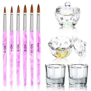 Acrylic Nail Brush Dappen Dish Set, Nail Art Pen and  Crystal Dappen Dish for Acrylic Nails, Manicure Bowl Cup Glass Container for Acrylic Liquid Nail Tool Kit