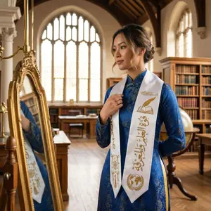 Custom Arabic Graduation Stole, Personalized Muslim Class of 2026 Sash, Future Leader Gold Embroidered Stole, Arabic Calligraphy Senior Gift