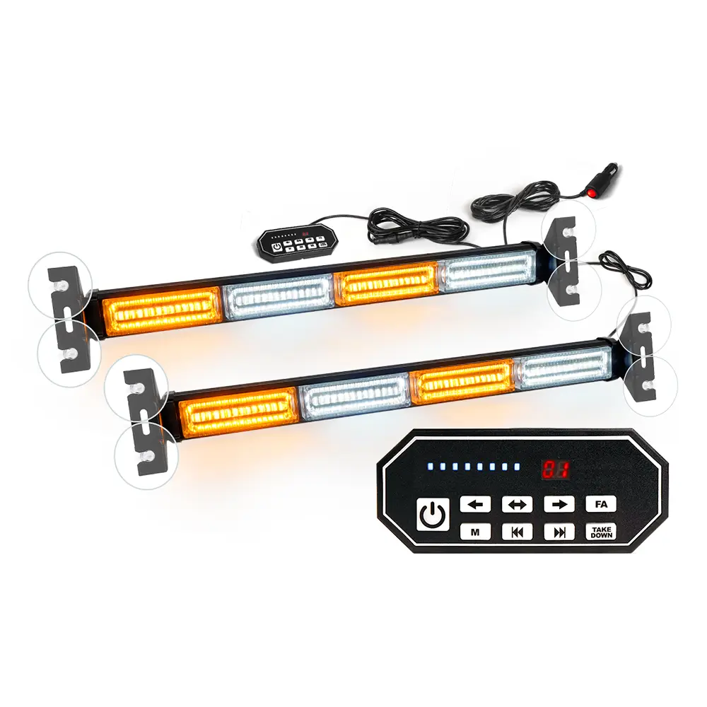 2-1 Truck LED Lights Bar, Amber White Interior Windshield Dash Lights, Work Light w/Digital Display Controller 80 LED Safety LED Lights for Trucks, Construction Vehicles, Tow/Plow Truck