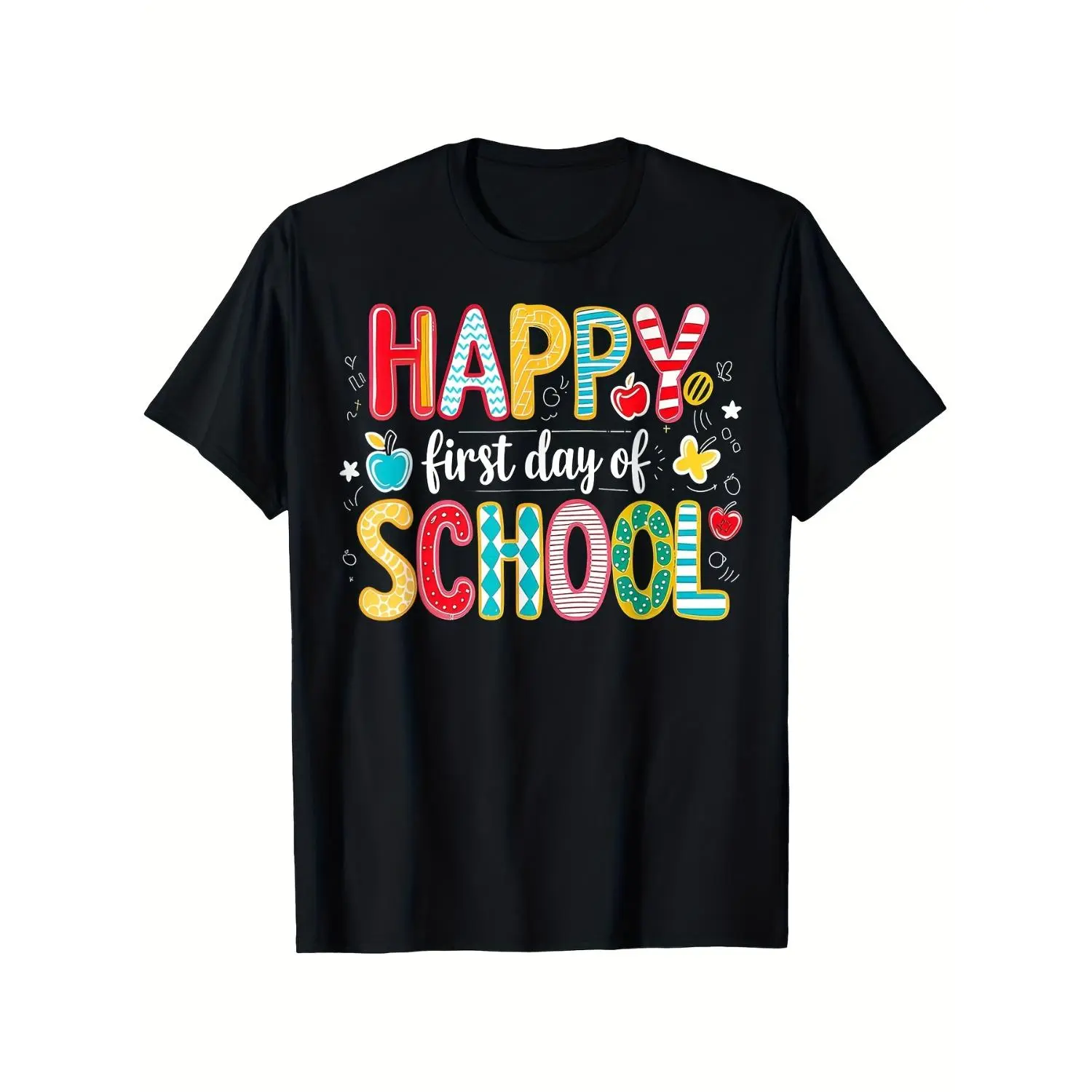 Happy First Day of School Teachers Students Back to School T Shirt 156 Breathable Crew Neck Tee Lightweight All Season Casual Shirt Print T Shirt Casual Comfortable All Season Crew N