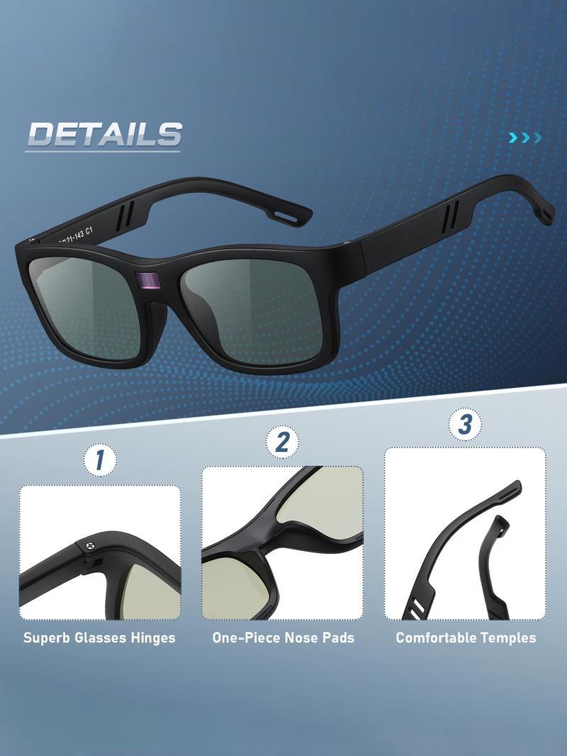 Paleshy 0.1 Seconds Photochromic Polarized Sunglasses Square UV Protection Smart Glasses for Men Women Lightweight TR Frame Durable Eyewear Wearable Card